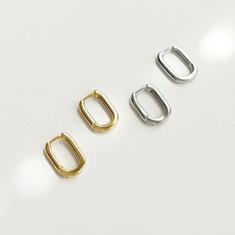 Geometric Oval Hoop Earrings | Gold Plated Earrings - Picture 3 of 4